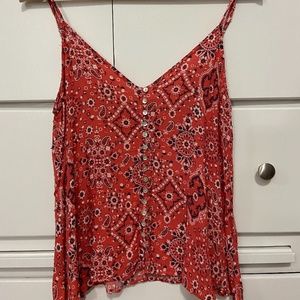Red patterned button up Tank Top Size small